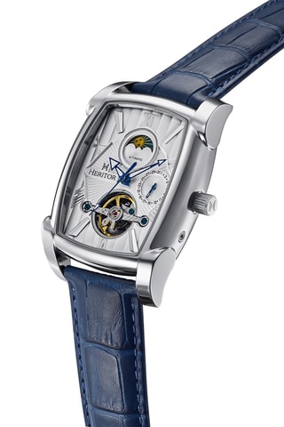 Montre tourbillon automatique en cuir Valentin - Bleu et argenté