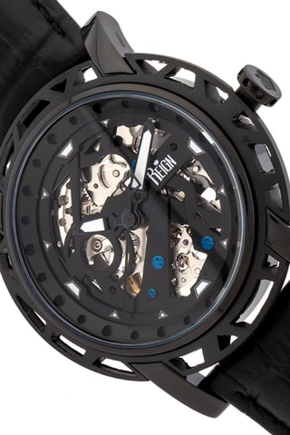 Montre automatique en cuir Stavros  -  Noir