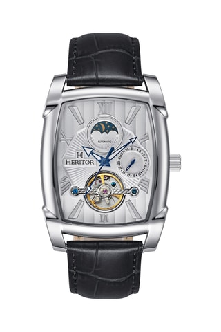 Montre tourbillon automatique en cuir Valentin - Noir et argenté