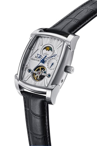 Montre tourbillon automatique en cuir Valentin - Noir et argenté