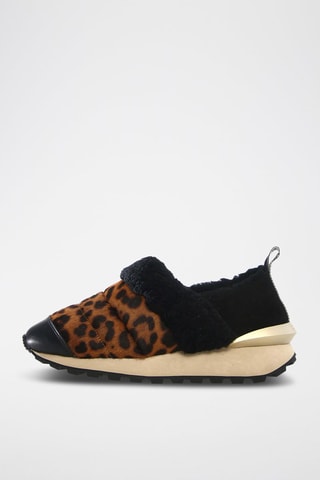 Slip-on fourrés en cuir - Marron