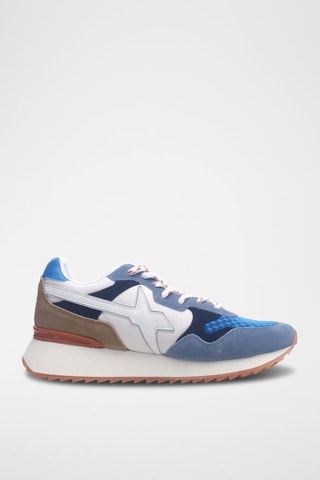 Baskets cuir de veau et nubuck  Yak -  Ciel et blanc