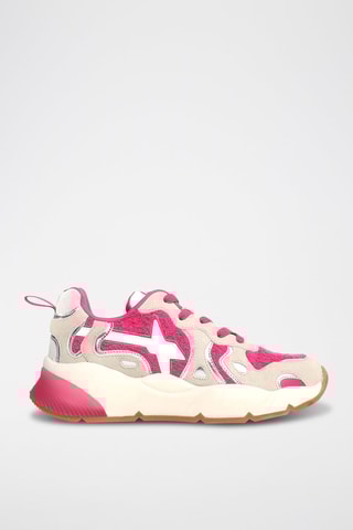 Baskets en nubuck - Beige et fuchsia
