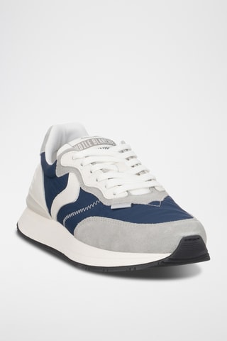 Baskets en cuir - Gris clair et bleu marine