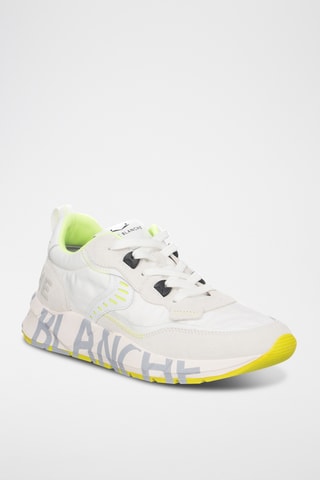 Baskets en cuir - Blanc et jaune fluo