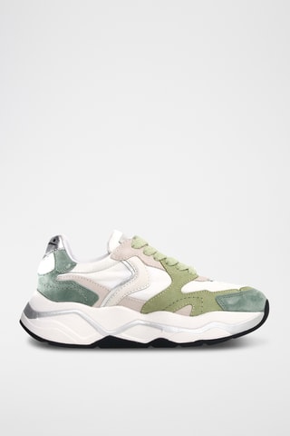 Baskets en cuir - Ecru et vert sauge