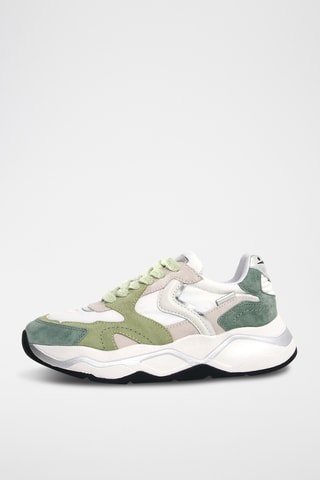 Baskets en cuir - Ecru et vert sauge