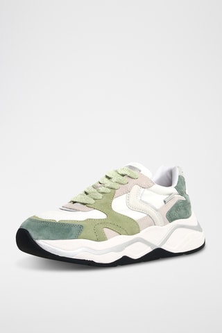 Baskets en cuir - Ecru et vert sauge