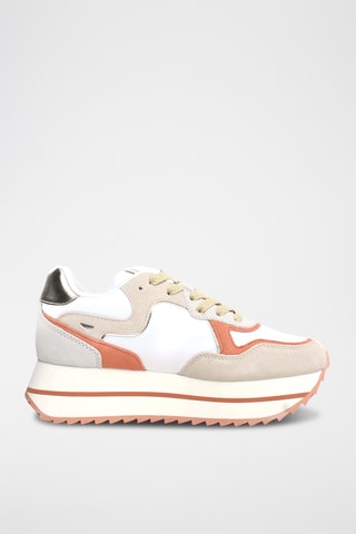 Baskets plateformes en nubuck - Beige et blanc