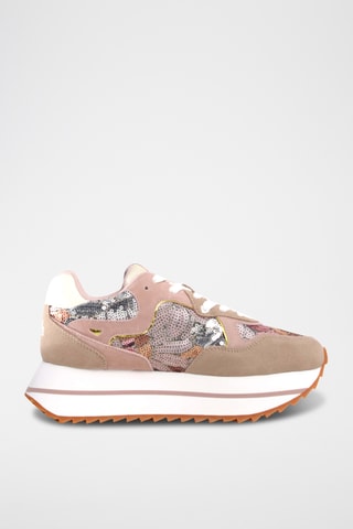 Baskets plateformes en nubuck - Beige