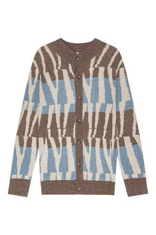 Cárdigan de lana y seda Frederick - Celeste y marrón