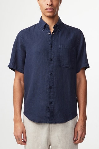 Camisa regular fit de lino Arne - Azul marino