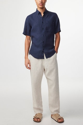 Camisa regular fit de lino Arne - Azul marino