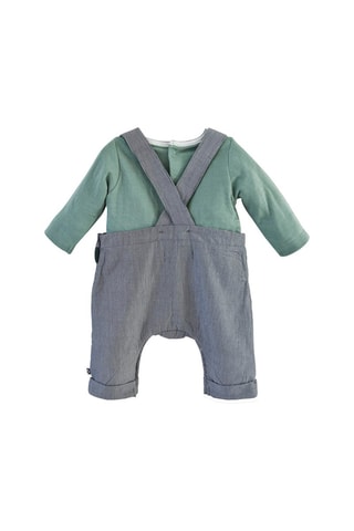 T-shirt et salopette rayée Dristan - Bleu et vert