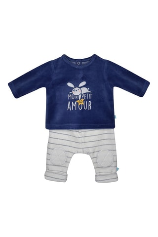 Sweat et pantalon en coton biologique - Blanc et bleu