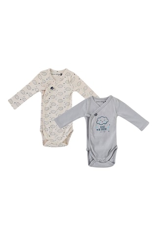 2 bodys en coton biologique Ewen - Bleu et gris