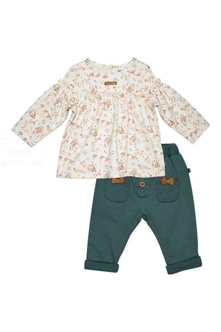 T-shirt et pantalon Ina Vert forêt et écru - Blanc et vert