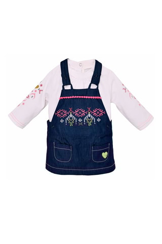 T-shirt et robe salopette en jean - Blanc et bleu