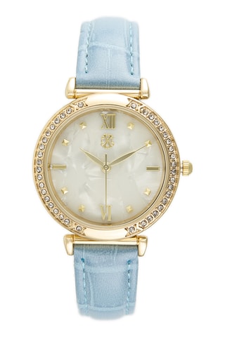 Reloj de cuarzo de piel - Azul y dorado