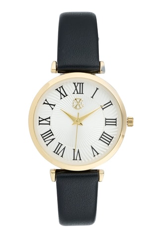 Reloj de cuarzo de piel sintética - Negro y dorado