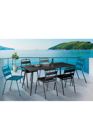 6 chaises de jardin empilables - Noir et bleu