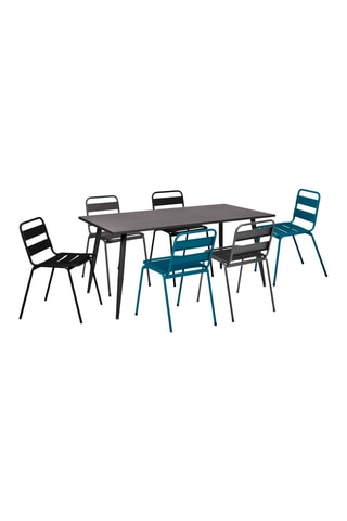6 chaises de jardin empilables - Noir et bleu