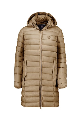Lange Gewatteerde Jas met Capuchon Akitaleak  - Taupe