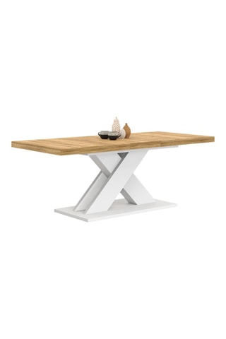 Mesa de comedor extensible Alexia - Imitación madera y blanco