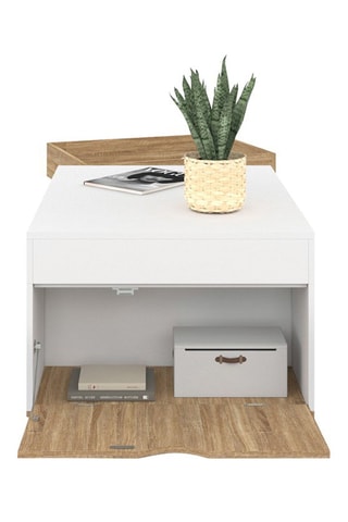 Mesa de centro elevable Elina - Imitación madera y blanco