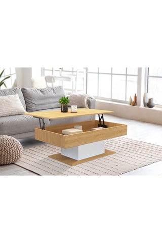 Mesa de centro con tablero elevable - imitación madera y blanco
