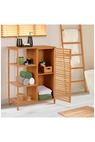 Meuble salle de bain 1 porte en bambou Maya - 66 x 33 x 87 cm