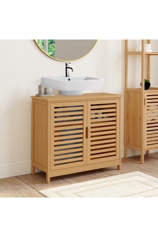 Meuble de salle de bain en bambou 2 portes Maya - 60 x 65 x 30 cm