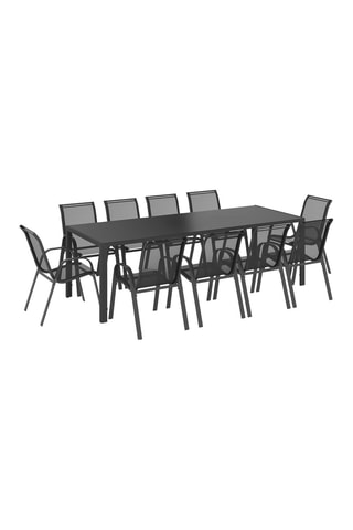 Ensemble repas Formentera - 10 places - Chaises empilables - Table en verre