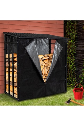 Abri bûches avec housse de protection - 190 x 70 x 185 cm