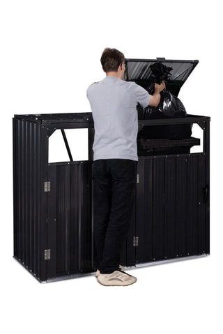 Cache poubelles double en métal gris anthracite