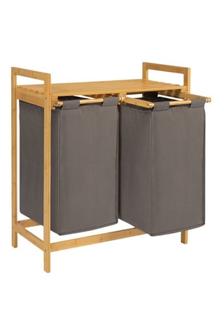 Bac à linge double en bambou Maya - 64 x 33 x 73 cm