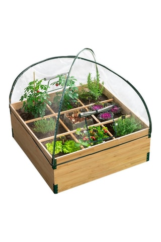 Serre de potager 9 compartiments en bois avec composteur central integré Aroma - 100 x 100  x 90 cm