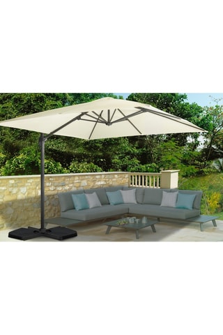 Parasol carré 360° déporté avec housse et pied - 3 x 3 m