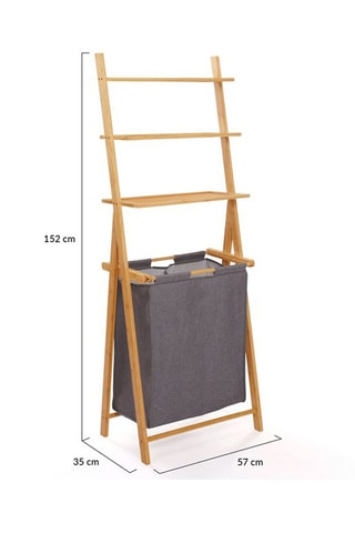 Panier à linge avec étagère en bambou Maya - 57 x 35 x 152 cm