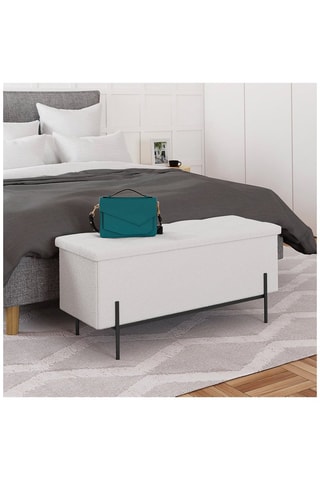 Banc-coffre Loan - Blanc et noir - Tissu bouclette