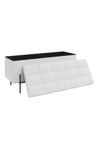 Banc-coffre Loan - Blanc et noir - Tissu bouclette