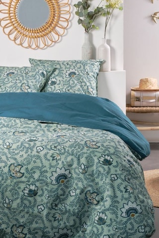 Parure de couette réversible en coton - 57 fils/cm² - Bleu