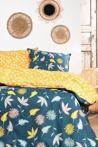 Parure de couette réversible en coton - 57 fils/cm² - Vert et jaune