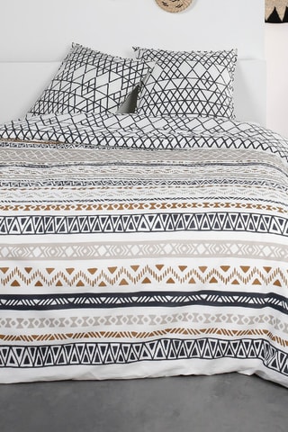 Parure de couette en coton Sunshine - Blanc et camel