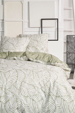 Parure de couette en coton Flanelle - Vert et écru