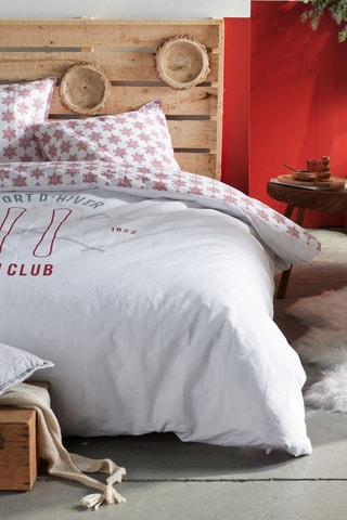 Parure de couette en coton 57 fils/cm² Hors Piste - Gris clair et blanc