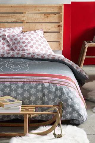 Parure de couette en coton 57 fils/cm² Hors Piste - Gris et rouge