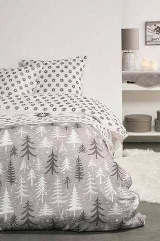 Parure de couette en coton Flanelle - Gris et écru