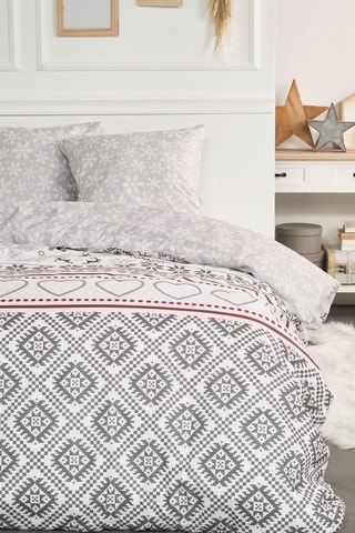 Parure de couette en coton Flanelle - Gris et écru