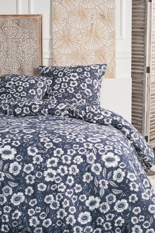 Parure de couette en coton Flanelle - Bleu et écru